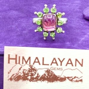 Himalayan Gems Pink Tourmaline & Peridot .925 Ring